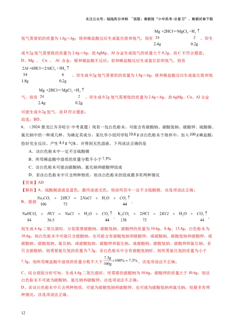 专题10技巧性计算（解析版）_02中考总复习（2026版更新中）_05-化学-中考总复习_2025年中考复习资料_2025年中考化学答题方法模板_专题10技巧性计算-2025年中考化学答题方法模板