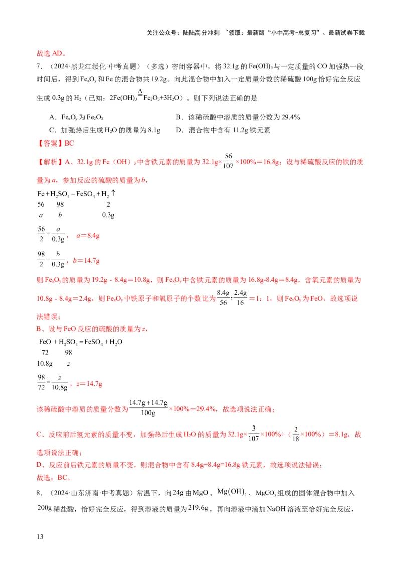 专题10技巧性计算（解析版）_02中考总复习（2026版更新中）_05-化学-中考总复习_2025年中考复习资料_2025年中考化学答题方法模板_专题10技巧性计算-2025年中考化学答题方法模板