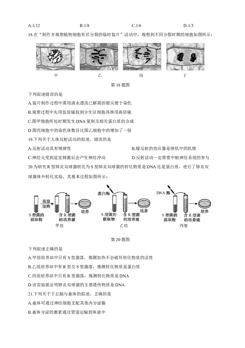 2019年浙江省高考生物4月（解析版）_全国卷+地方卷_6.生物_1.生物高考真题试卷_2008-2020年_地方卷_浙江高考生物08-21_A4word版