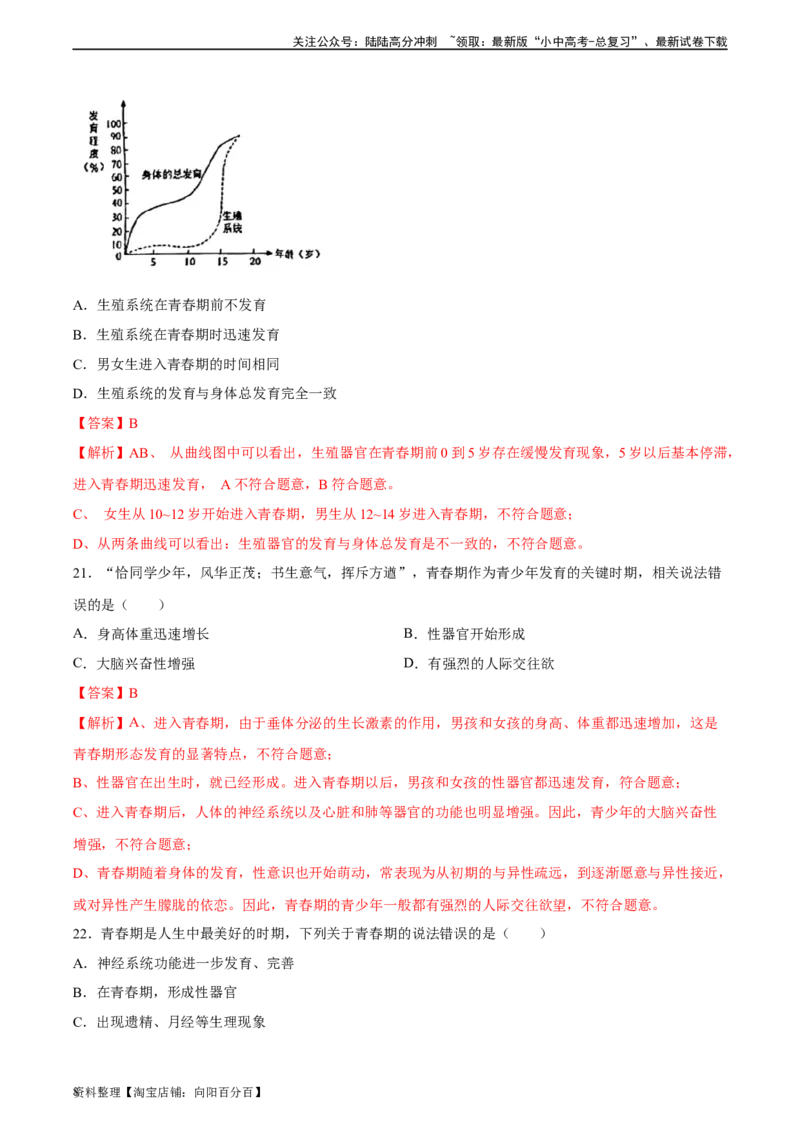 专题09人的由来（习题精练）（全国通用）（解析版）_02中考总复习（2026版更新中）_08-生物-中考总复习_2024年中考复习资料_一轮复习_配套练习（原卷版+解析版）_答案解析版
