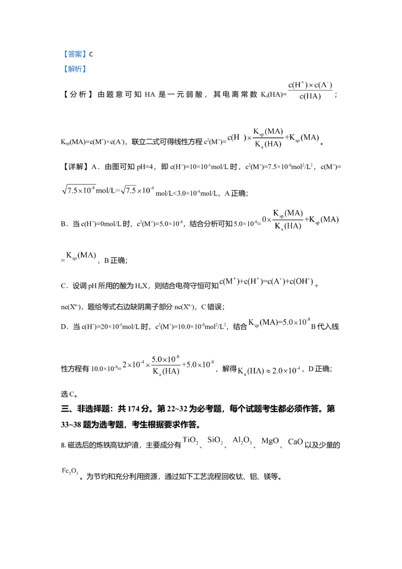 2021年全国统一高考化学试卷（新课标Ⅰ）（解析版）_全国卷+地方卷_5.化学_1.化学高考真题试卷_2021年高考-化学_2021全国高考乙卷化学