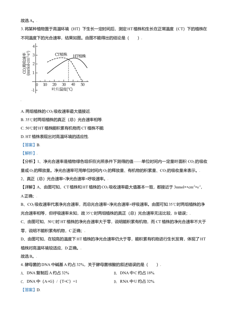2021年北京市高考生物试卷（解析版）_全国卷+地方卷_6.生物_1.生物高考真题试卷_2008-2020年_地方卷_北京高考生物08-21_A4word版