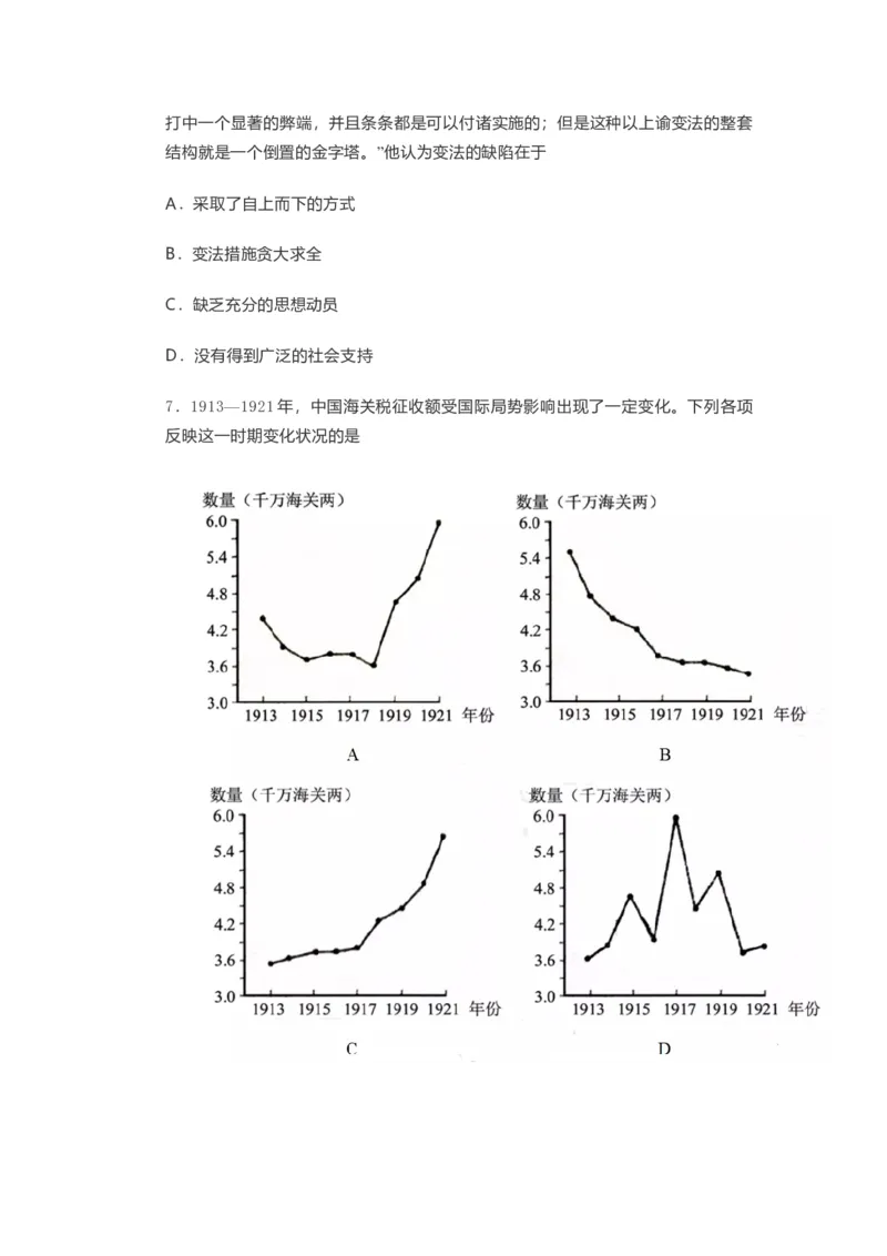 2021年高考真题历史（山东卷）（原卷版）_全国卷+地方卷_7.历史_1.历史高考真题试卷_2021年高考-历史_2021年新高考山东历史