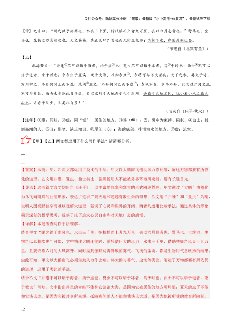 专题11：文言文阅读之写作手法(练习）解析版_02中考总复习（2026版更新中）_01-语文-中考总复习_2026年中考复习（更新中）