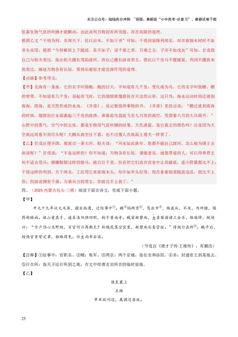 专题11：文言文阅读之写作手法(练习）解析版_02中考总复习（2026版更新中）_01-语文-中考总复习_2026年中考复习（更新中）