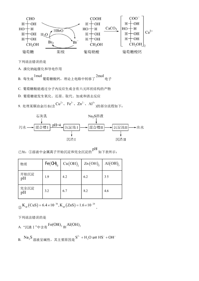 2023年高考化学真题（湖南自主命题）（原卷版）_全国卷+地方卷_5.化学_1.化学高考真题试卷_2023年高考-化学_2023年湖南自主命题