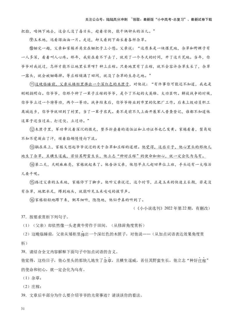 专题09文学类文本阅读（第02期）（解析版）_02中考总复习（2026版更新中）_01-语文-中考总复习_2024年中考资料_专项复习资料_完2023年中考语文真题分项汇编（全国通用）_第02期