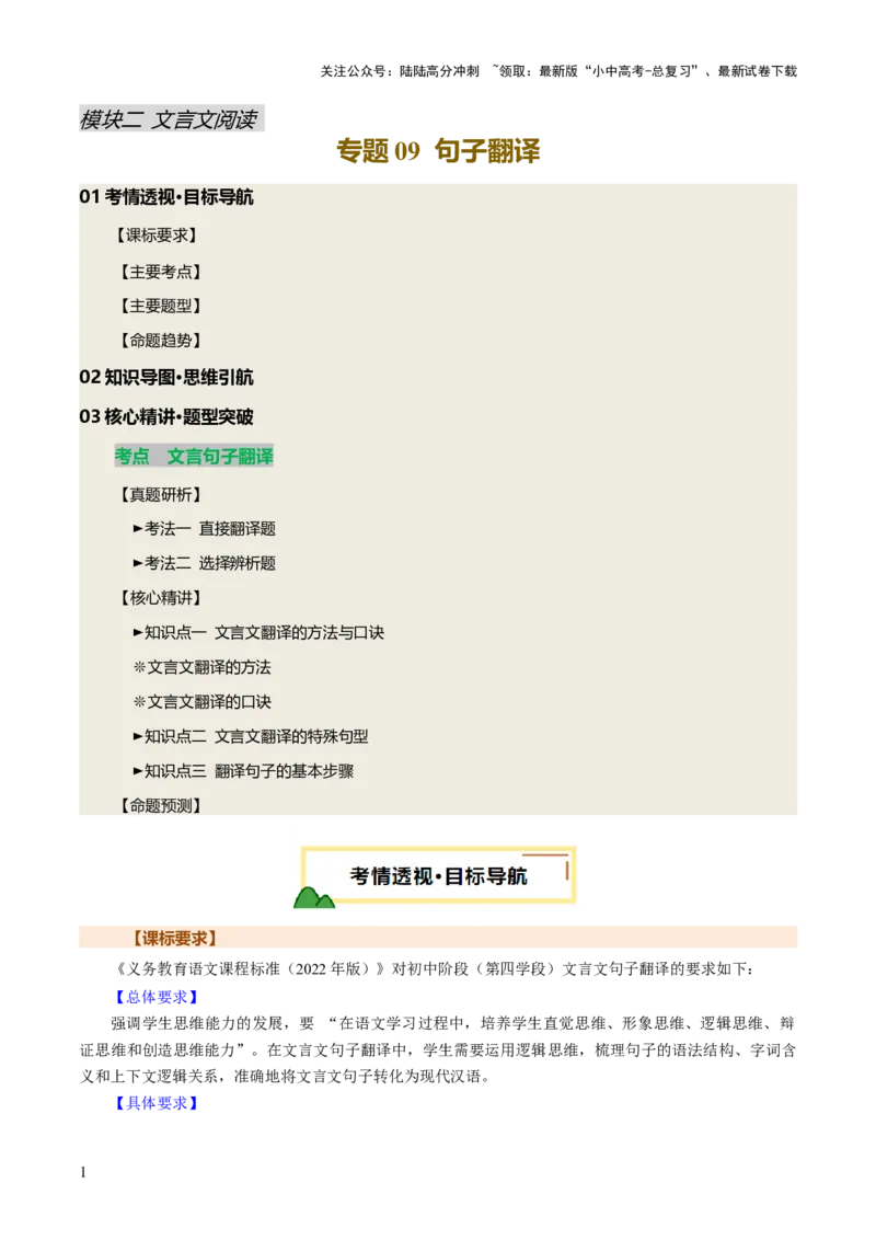专题09句子翻译（讲练）（解析版）_02中考总复习（2026版更新中）_01-语文-中考总复习_2025年中考资料_2025中考二轮课件ppt+讲义+练习语文_讲义练习