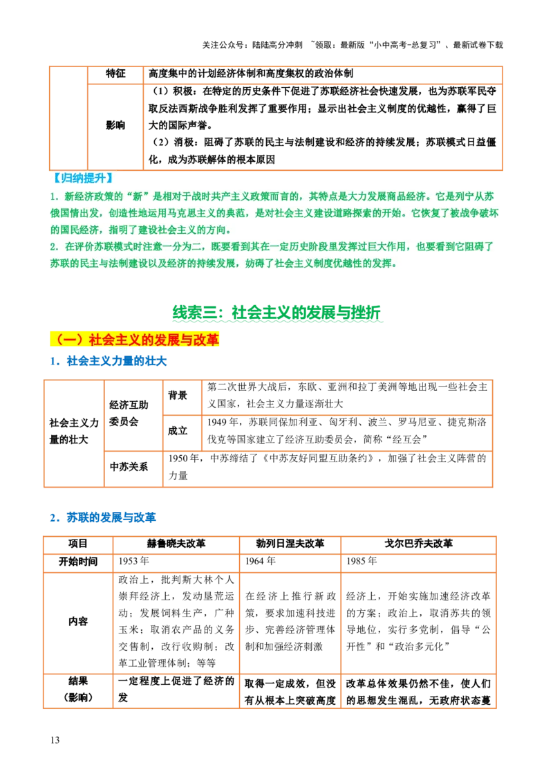 专题14逐光之路：社会主义的前进发展（讲练）（解析版）_02中考总复习（2026版更新中）_06-历史-中考总复习_2025年中考复习资料_2025中考二轮课件ppt+讲义+练习历史_讲义+练习