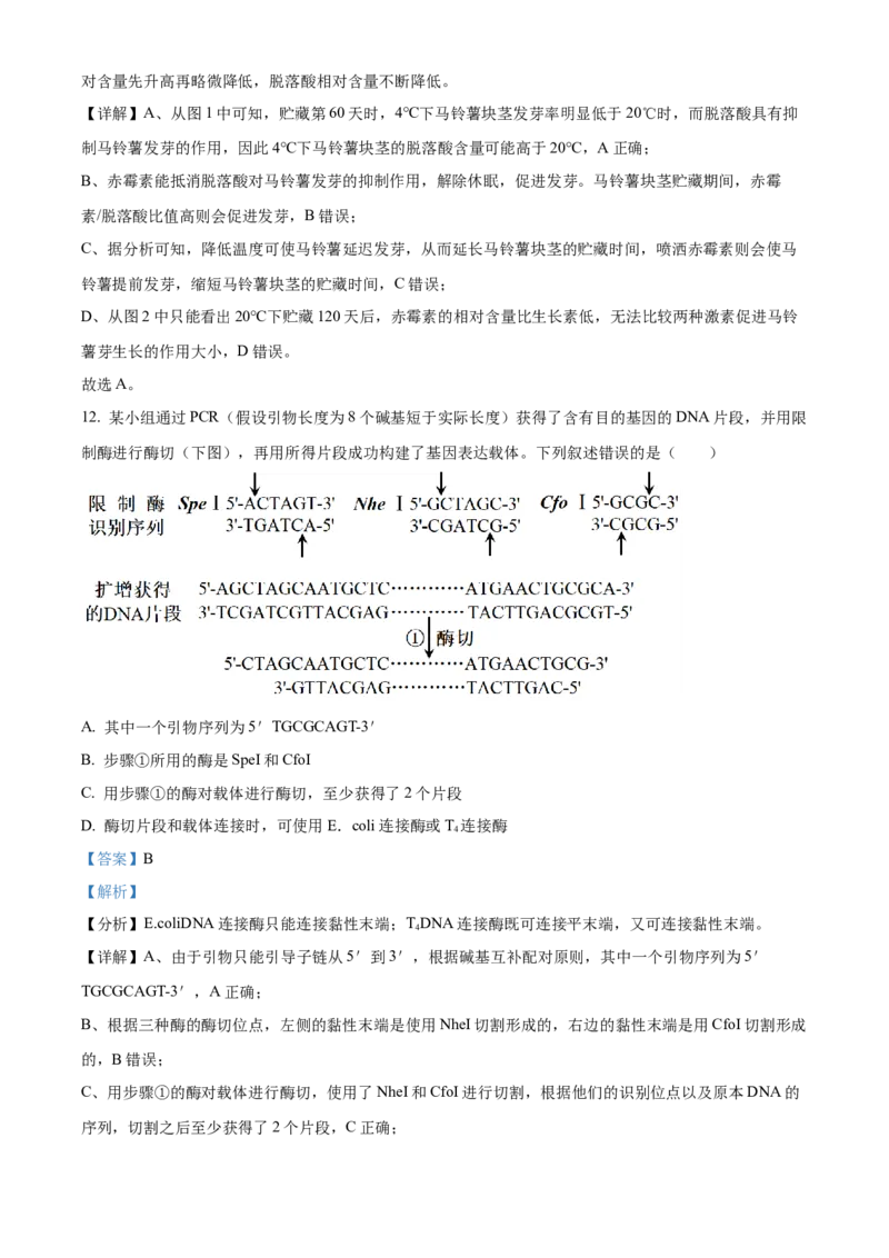 2023年高考生物真题（重庆自主命题）（解析版）_全国卷+地方卷_6.生物_1.生物高考真题试卷_2023年高考-生物_2023年重庆自主命题