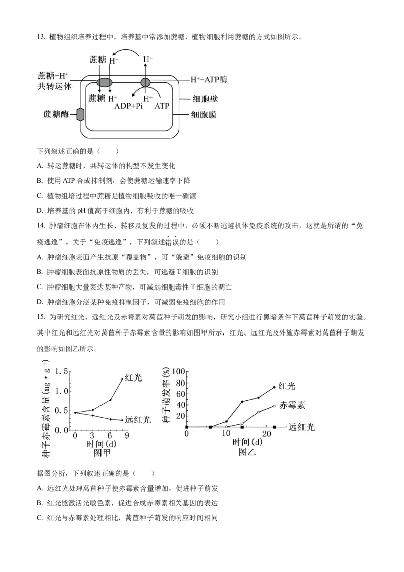 2023浙江省高考生物6月二次选考卷（原卷版）_全国卷+地方卷_6.生物_1.生物高考真题试卷_2023年高考-生物_2023年浙江自主命题