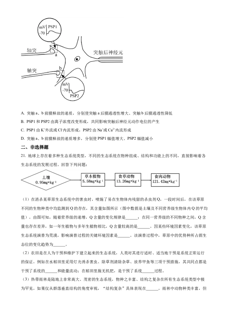 2023浙江省高考生物6月二次选考卷（原卷版）_全国卷+地方卷_6.生物_1.生物高考真题试卷_2023年高考-生物_2023年浙江自主命题