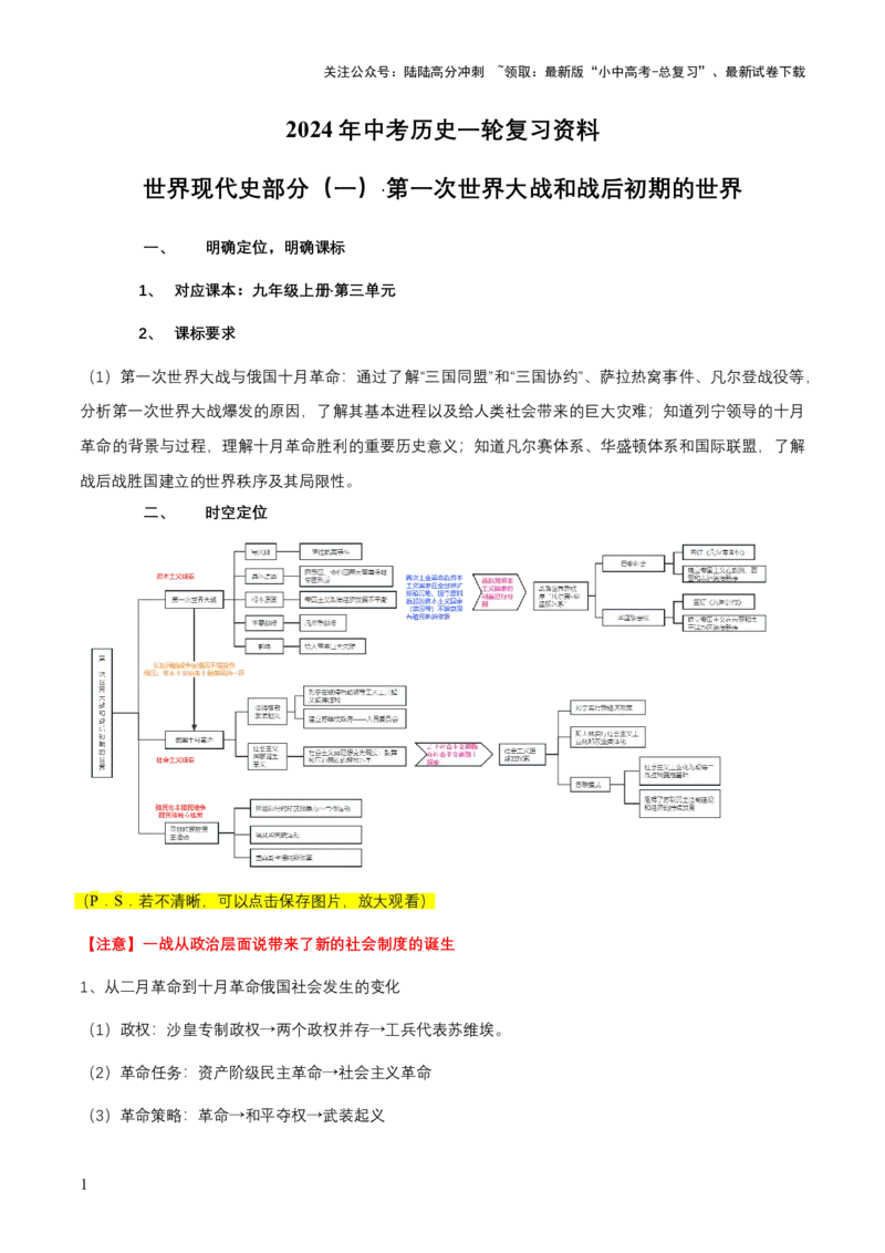 专题14世界现代史01-第一次世界大战后初期的世界（word可编辑版）_02中考总复习（2026版更新中）_06-历史-中考总复习_2024年中考复习资料_一轮复习