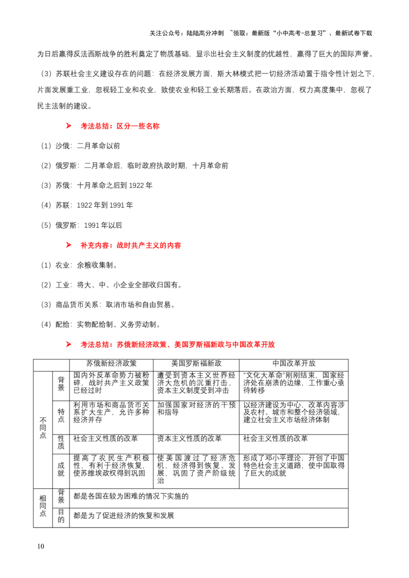 专题14世界现代史01-第一次世界大战后初期的世界（word可编辑版）_02中考总复习（2026版更新中）_06-历史-中考总复习_2024年中考复习资料_一轮复习