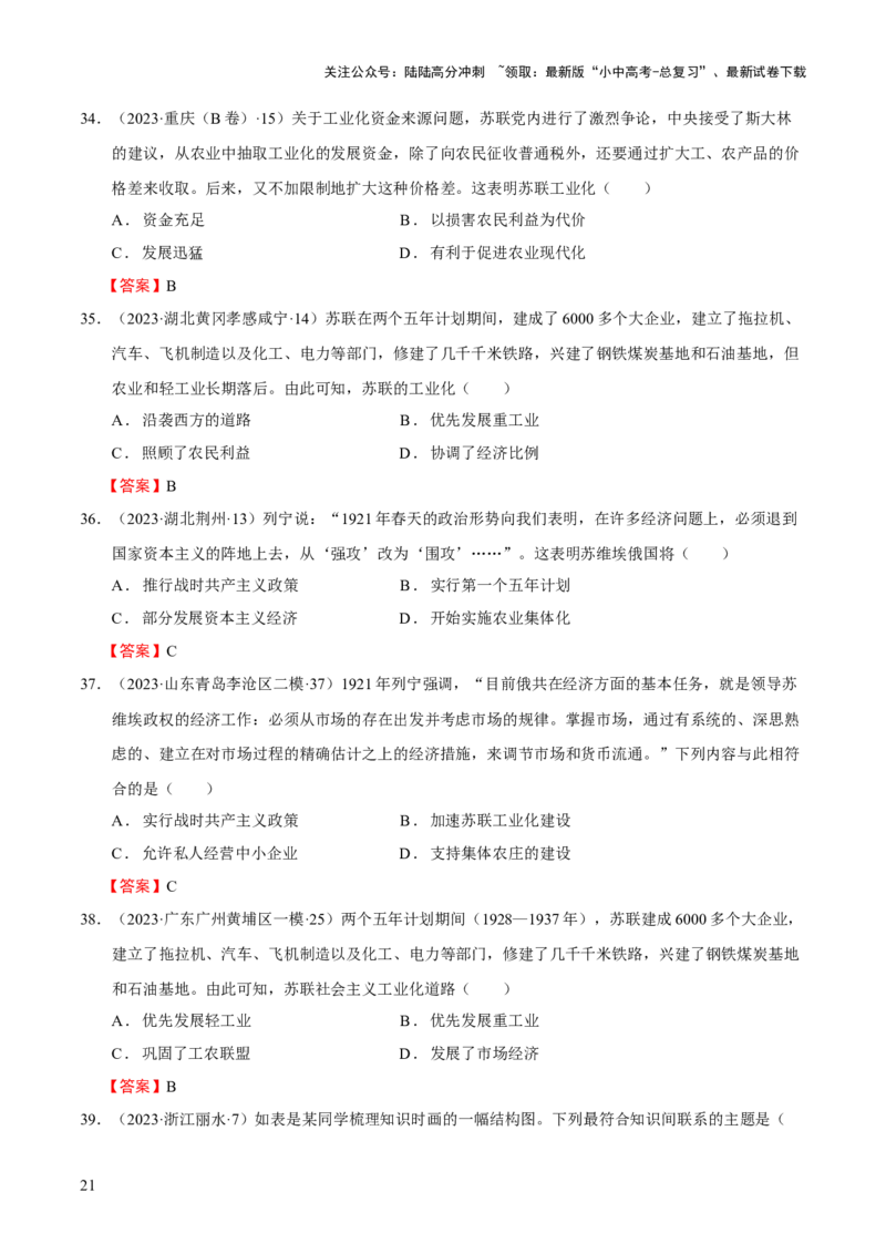 专题14世界现代史01-第一次世界大战后初期的世界（word可编辑版）_02中考总复习（2026版更新中）_06-历史-中考总复习_2024年中考复习资料_一轮复习