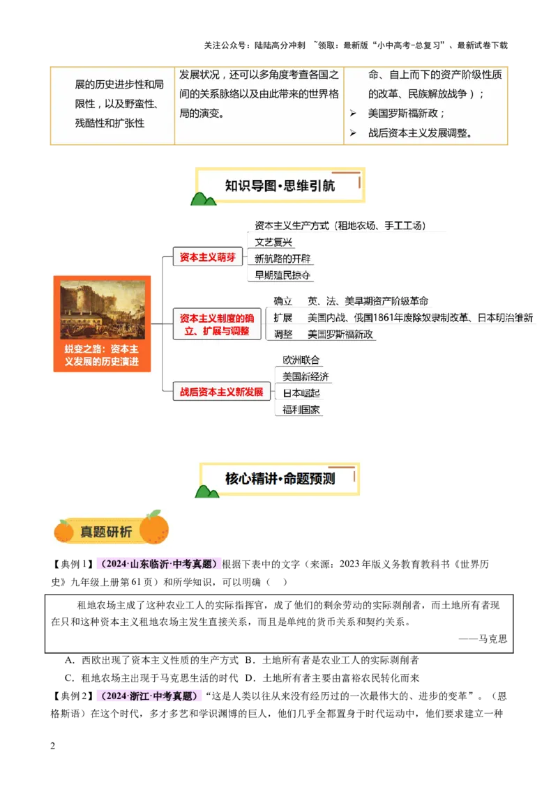 专题13蜕变之路：资本主义发展的历史演进（讲练）（原卷版）_02中考总复习（2026版更新中）_06-历史-中考总复习_2025年中考复习资料_2025中考二轮课件ppt+讲义+练习历史_讲义+练习