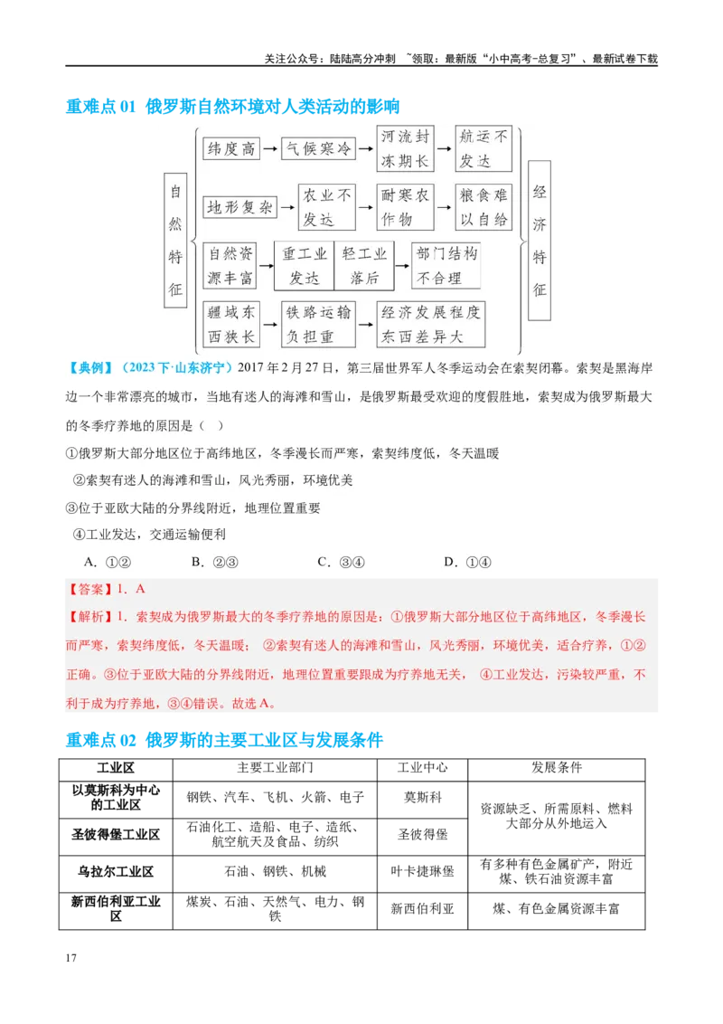 专题14俄罗斯和印度（讲义）（解析版）_02中考总复习（2026版更新中）_09-地理-中考总复习_2024年中考复习资料_一轮复习_❤2024年中考地理一轮复习讲练测（全国通用）_配套讲义