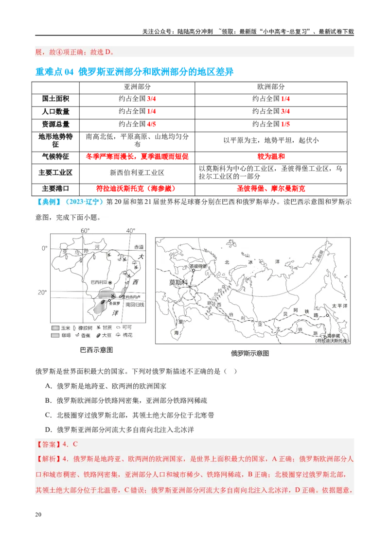 专题14俄罗斯和印度（讲义）（解析版）_02中考总复习（2026版更新中）_09-地理-中考总复习_2024年中考复习资料_一轮复习_❤2024年中考地理一轮复习讲练测（全国通用）_配套讲义