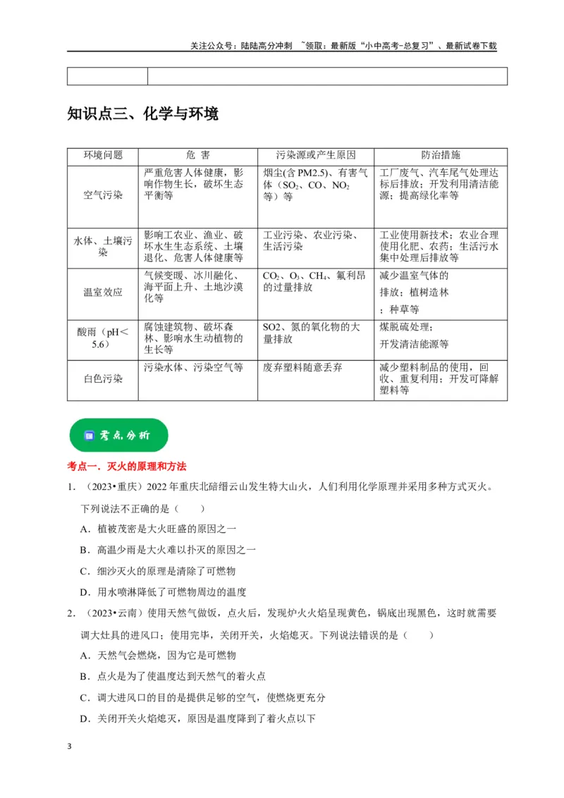 专题13化学与生活（原卷版）_02中考总复习（2026版更新中）_05-化学-中考总复习_2024年中考复习资料_一轮复习资料_完2024年中考化学复习考点一遍过（全国通用）