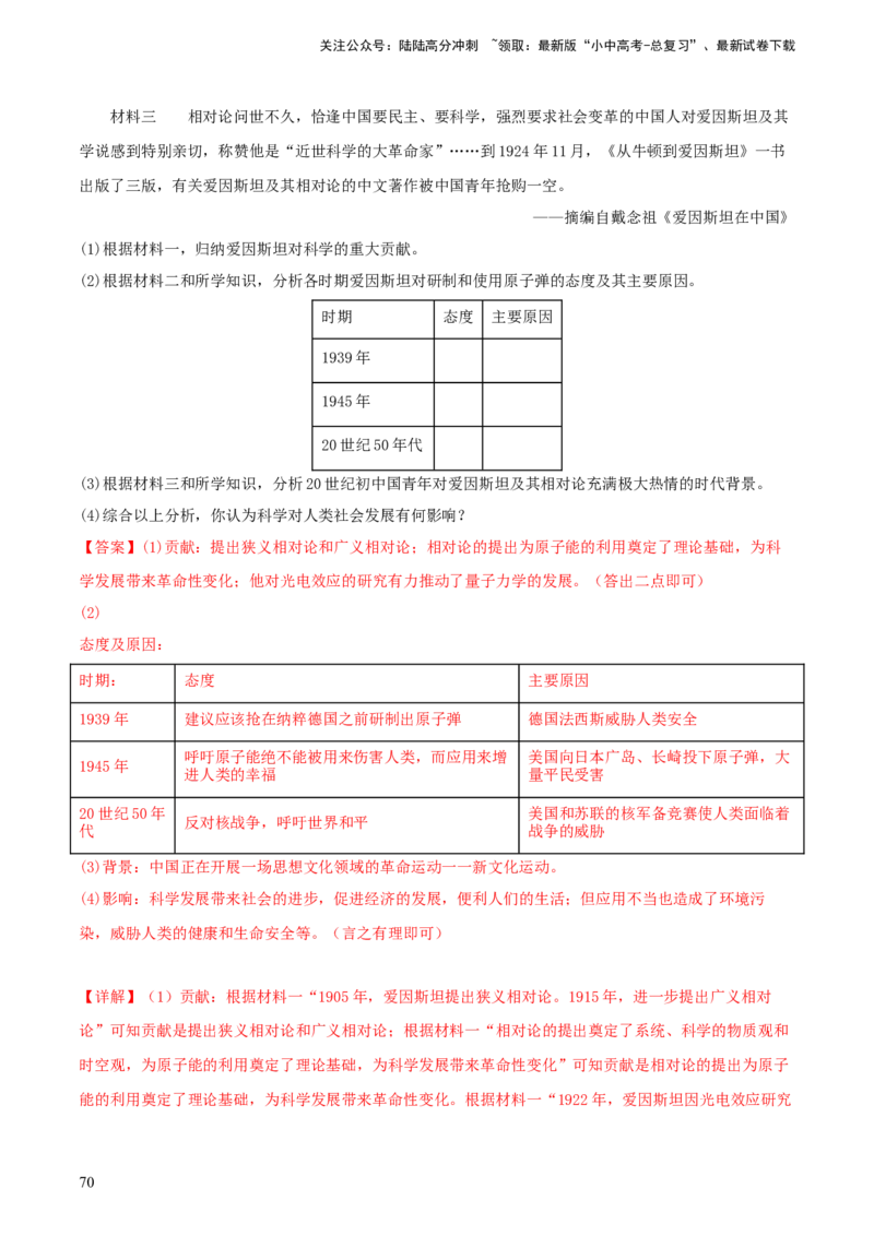 专题13概括归纳总结类材料综合题（含答题技巧，题型专练70题）（解析版）_02中考总复习（2026版更新中）_06-历史-中考总复习_2024年中考复习资料_二轮复习