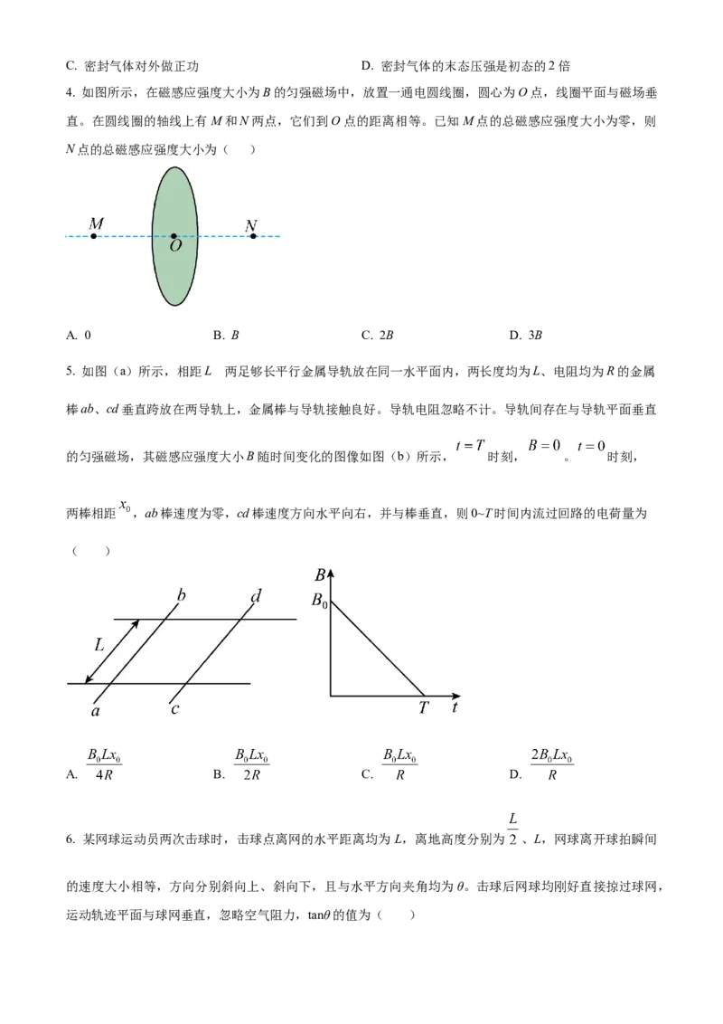 2025年高考物理真题（湖北自主命题）（原卷版）_全国卷+地方卷_4.物理_1.物理高考真题试卷_2025年高考-物理_2025年湖北自主命题