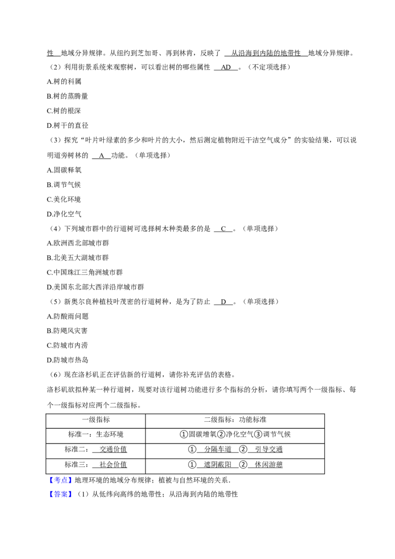 2024年上海高考地理真题（解析版）_全国卷+地方卷_8.地理_1.地理高考真题试卷_2024年高考-地理_2024年上海自主命题-地理
