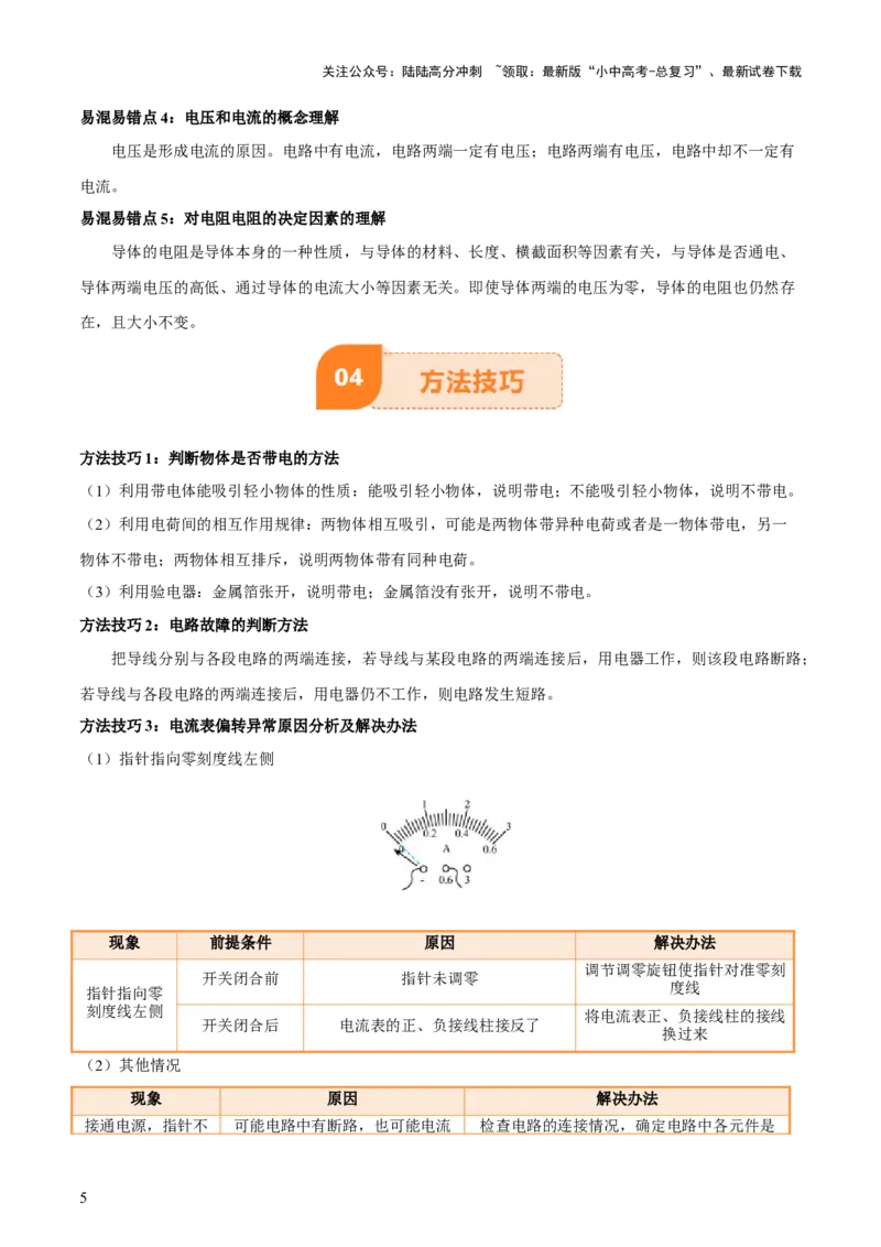 专题14电学基础（6大模块知识清单+5个易混易错+7种方法技巧+典例真题精析）（原卷版）_02中考总复习（2026版更新中）_04-物理-中考总复习_2025年中考复习资料_2025年中考物理一轮知识梳理