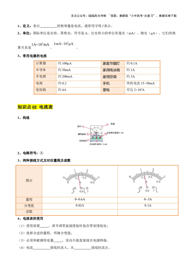 专题14电学基础（6大模块知识清单+5个易混易错+7种方法技巧+典例真题精析）（原卷版）_02中考总复习（2026版更新中）_04-物理-中考总复习_2025年中考复习资料_2025年中考物理一轮知识梳理