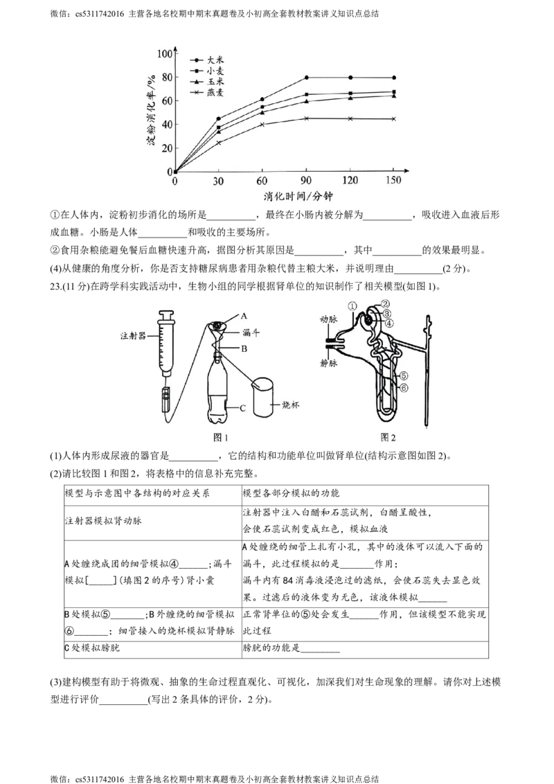 北京市西城区2023-2024学年七年级下学期期末考试生物试卷(1)_北京初中期末题_C605-京七八九_B京生物七八九_北京7下生物_2022-2024_北京生物7下期末
