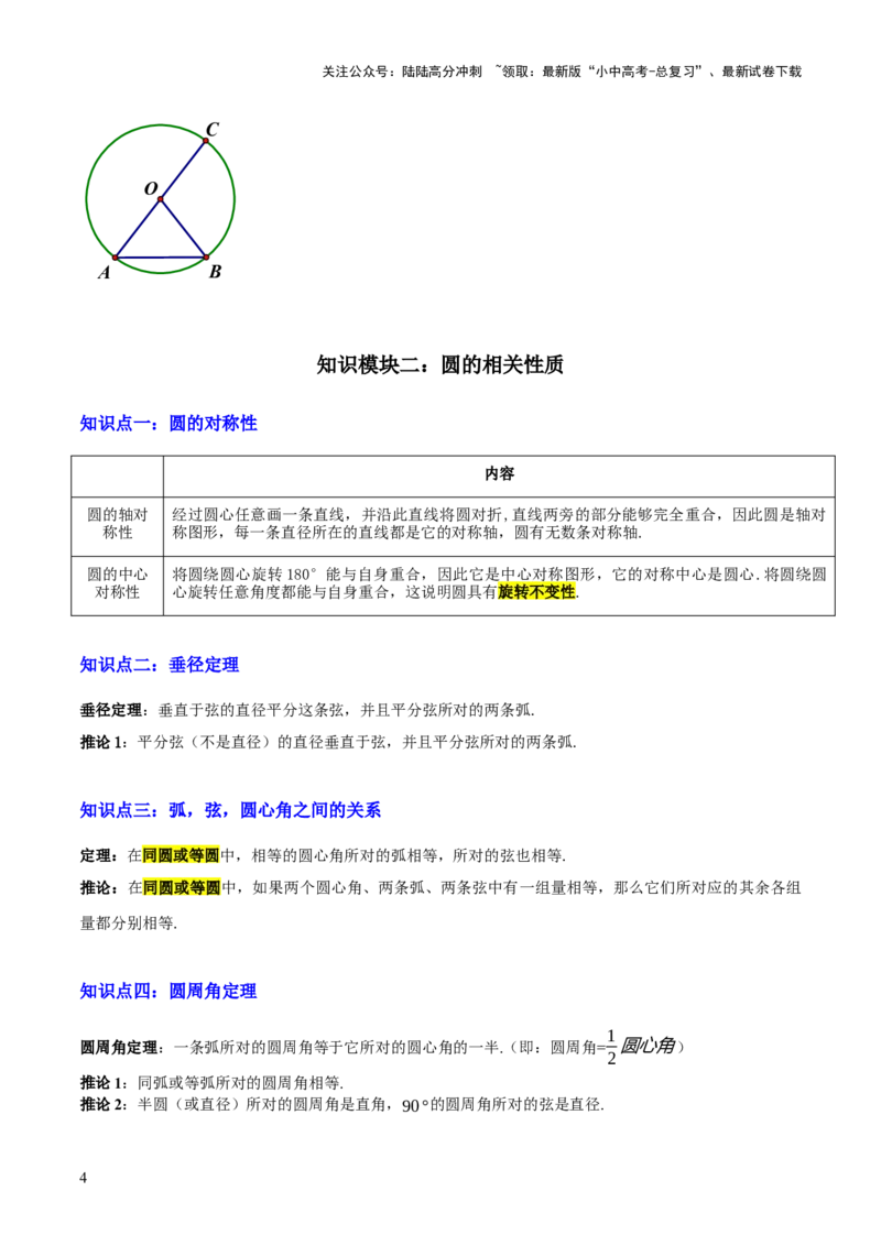 专题14圆的概念及性质（2大模块知识梳理+8个考点+3个重难点+2个易错点）（解析版）_02中考总复习（2026版更新中）_02-数学-中考总复习_2025中考复习资料_2025年中考数学一轮知识梳理