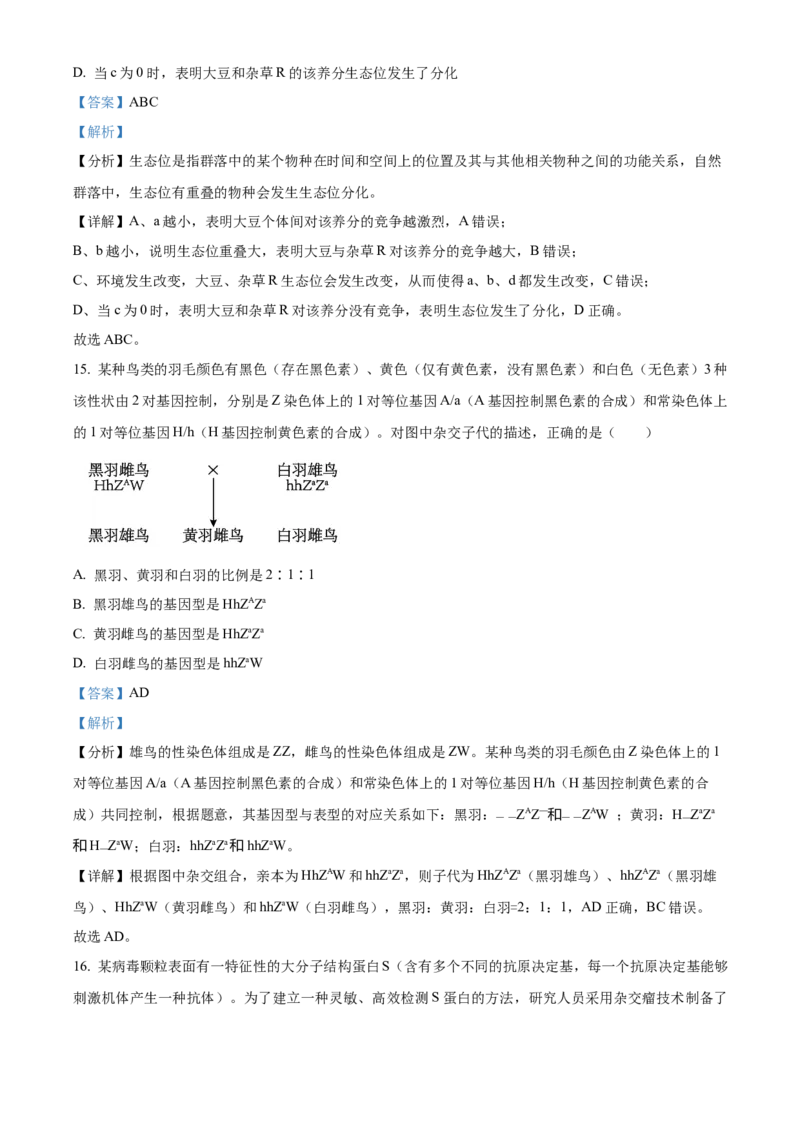 2024年高考生物真题（江西自主命题）（解析版）_全国卷+地方卷_6.生物_1.生物高考真题试卷_2024年高考-生物_2024年江西自主命题-生物