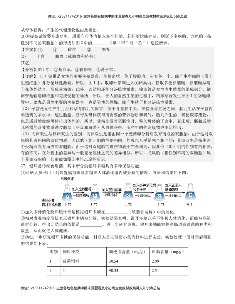 七年级生物期末模拟卷（全解全析）(1)_北京初中期末题_C605-京七八九_B京生物七八九_北京7下生物_2022-2024_北京生物7下期末