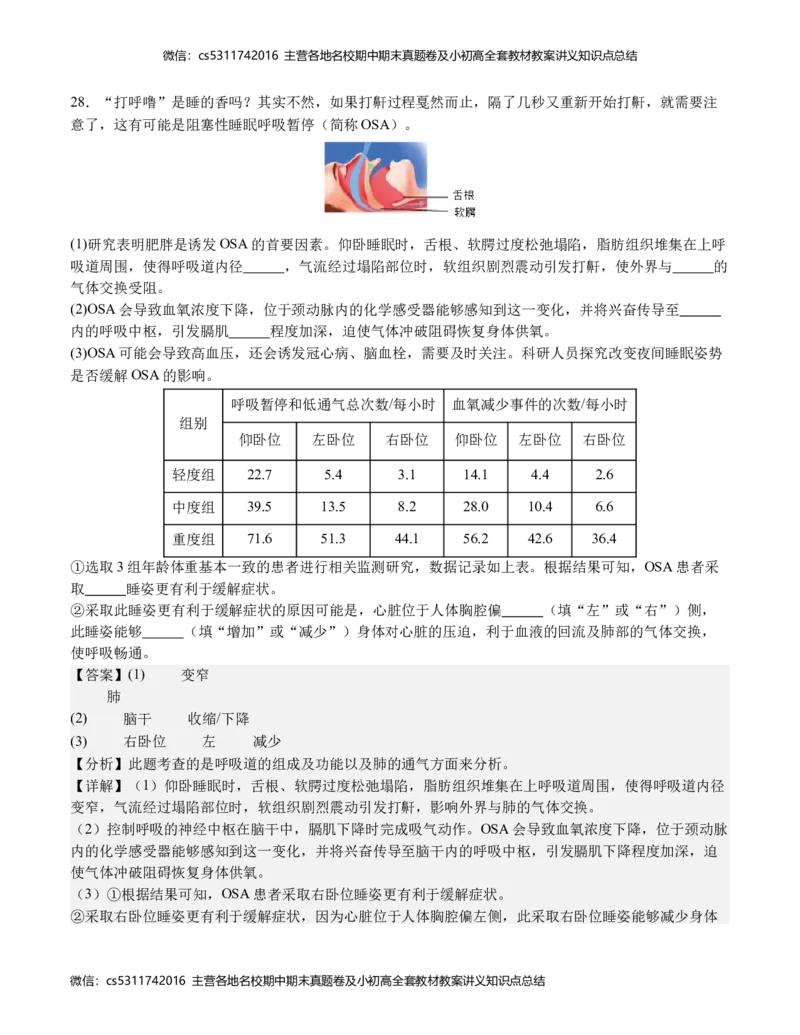 七年级生物期末模拟卷（全解全析）(1)_北京初中期末题_C605-京七八九_B京生物七八九_北京7下生物_2022-2024_北京生物7下期末