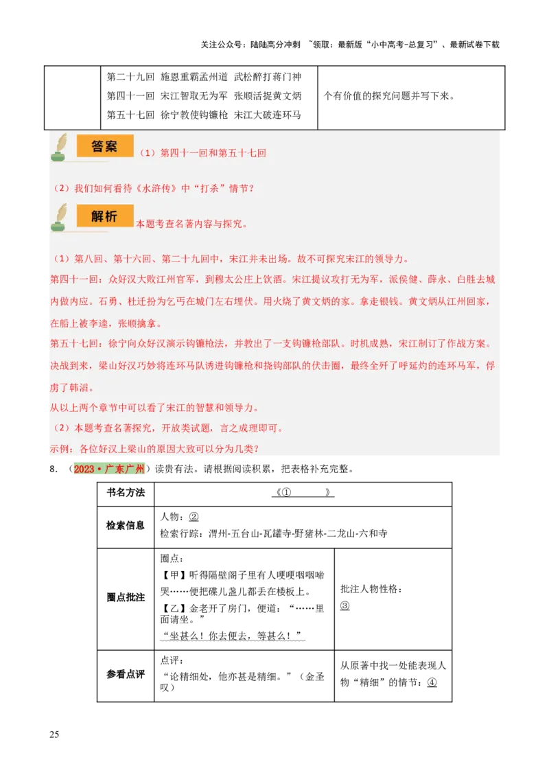 专题14《艾青诗选》《水浒传》（6份思维导图+2部名著梳理+突破易错易混3法+名著解题4法）（解析版）_02中考总复习（2026版更新中）_01-语文-中考总复习_2025年中考资料