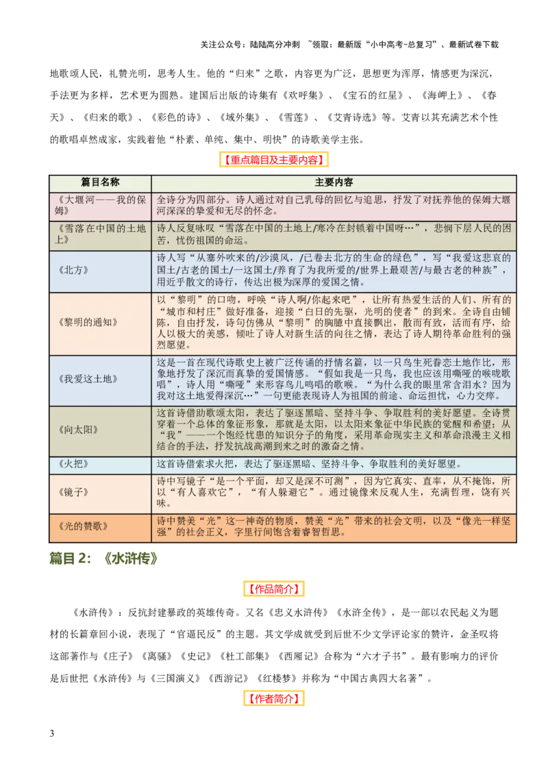 专题14《艾青诗选》《水浒传》（6份思维导图+2部名著梳理+突破易错易混3法+名著解题4法）（解析版）_02中考总复习（2026版更新中）_01-语文-中考总复习_2025年中考资料