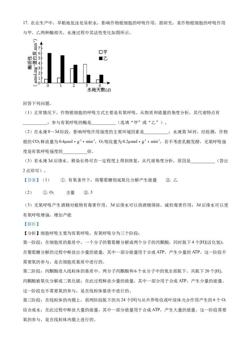 2024年高考生物真题（贵州自主命题）（解析版）_全国卷+地方卷_6.生物_1.生物高考真题试卷_2024年高考-生物_2024年贵州自主命题-生物