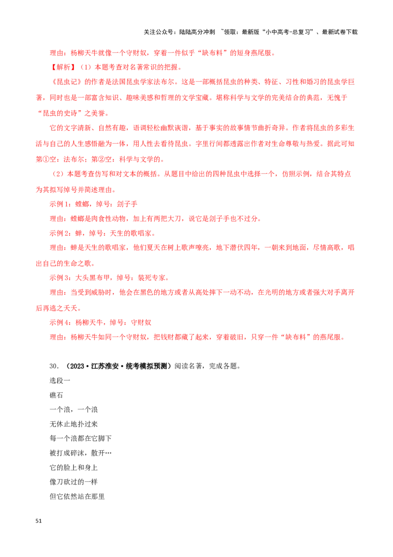 专题13中考名著试题精选60题（一）（解析版）－备战2024年中考语文名著阅读知识（考点）梳理+真题演练_02中考总复习（2026版更新中）_01-语文-中考总复习_2024年中考资料_专项复习资料
