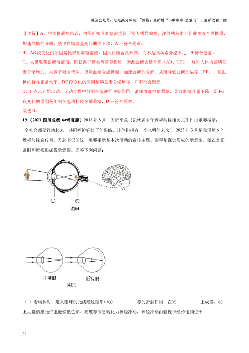 专题14人体生命活动的调节（练习）（解析版）_02中考总复习（2026版更新中）_08-生物-中考总复习_2024年中考复习资料_一轮复习_❤2024年中考生物一轮复习讲练测（全国通用）_练习