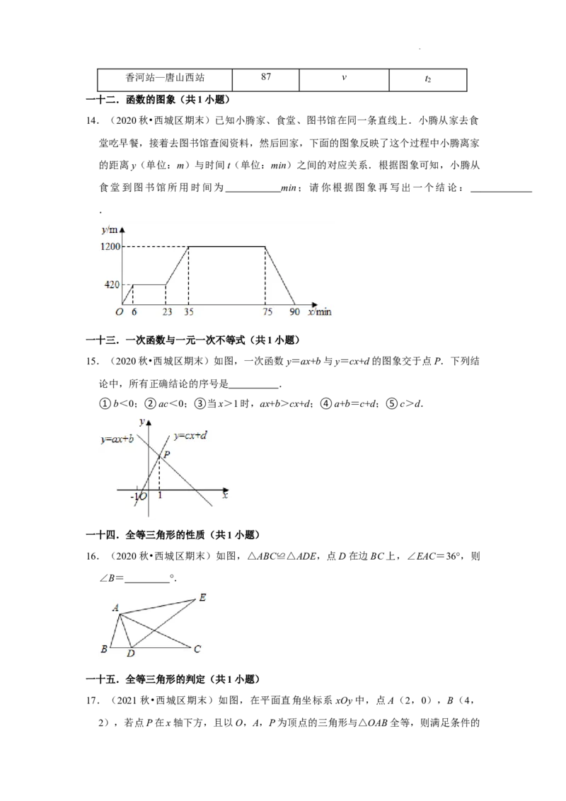 北京市西城区三年(2020-2022)八年级上学期期末数学试题汇编-填空题知识点分类(1)_北京初中期末题_C605-京七八九_B京市数学七八九_北京数学八上_2022-2023前