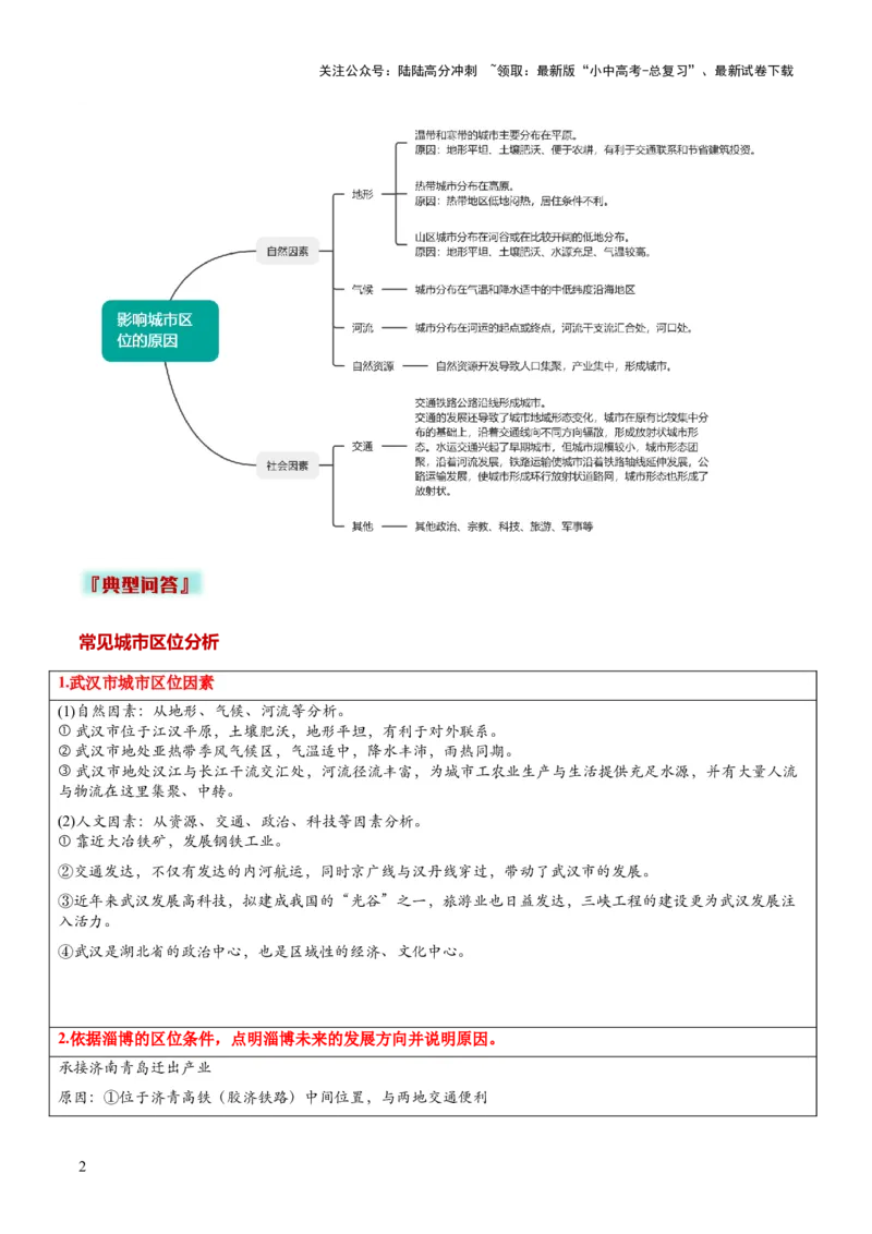 专题14城市区位分析类（答题模板）（原卷版）_02中考总复习（2026版更新中）_09-地理-中考总复习_2025中考地理复习资料_2025年中考地理答题方法模板