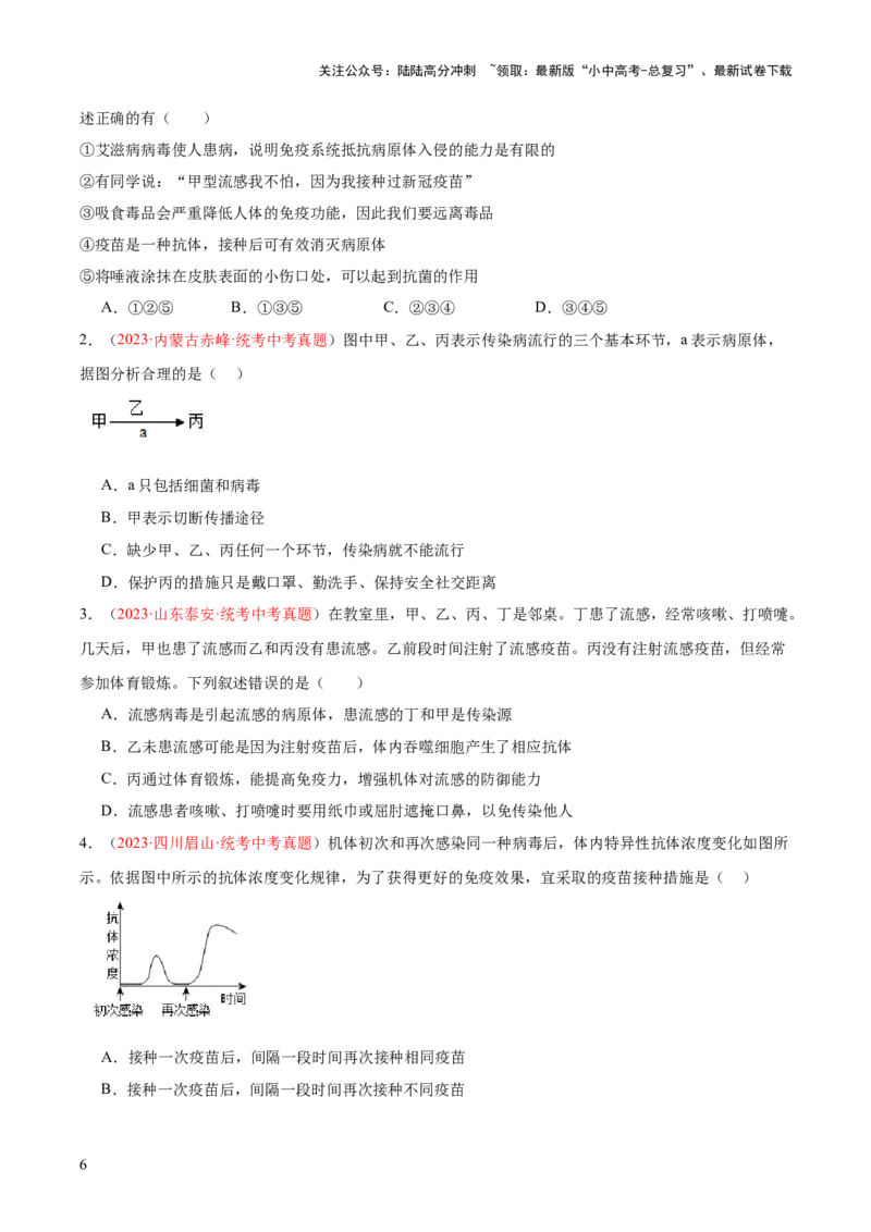 专题15健康地生活（原卷版）_02中考总复习（2026版更新中）_08-生物-中考总复习_2024年中考复习资料_一轮复习_❤备战2024年中考生物一轮复习考点帮（全国通用）_练习