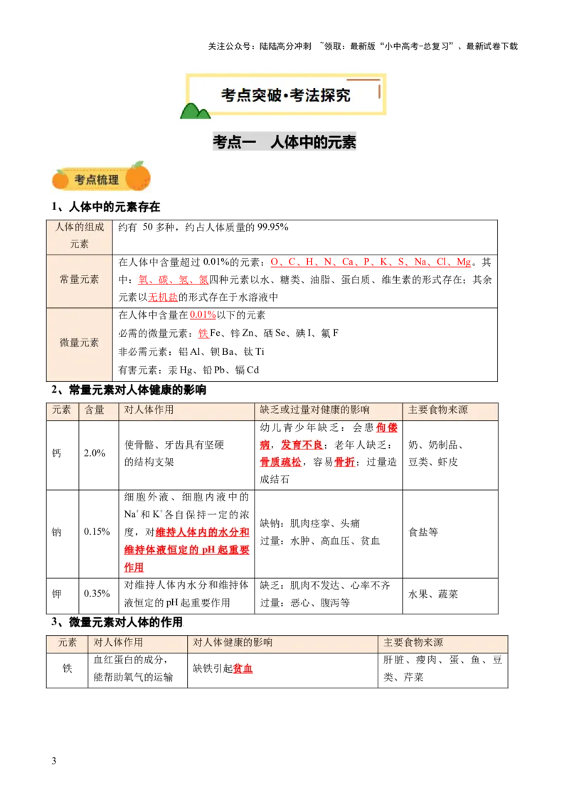 专题14化学与生活（讲义）（解析版）_02中考总复习（2026版更新中）_05-化学-中考总复习_2025年中考复习资料_2025中考化学一轮复习讲义+课件_讲义_专题14+化学与生活（讲义）
