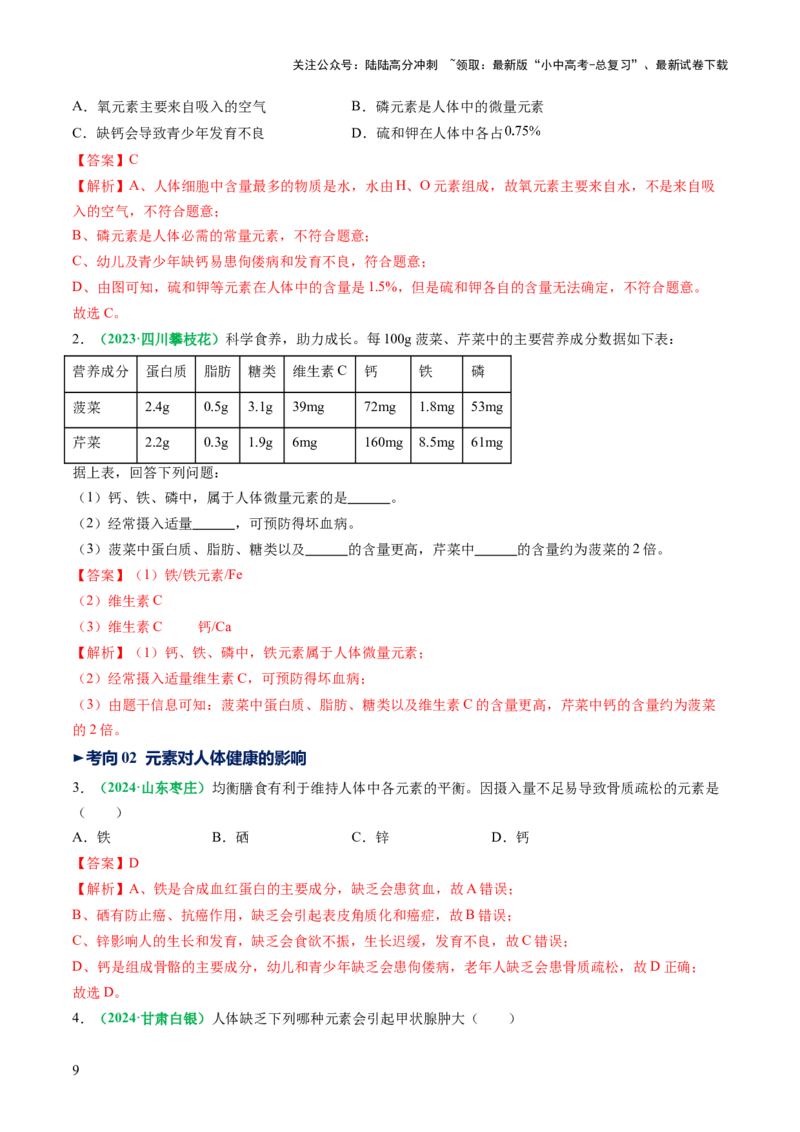 专题14化学与生活（讲义）（解析版）_02中考总复习（2026版更新中）_05-化学-中考总复习_2025年中考复习资料_2025中考化学一轮复习讲义+课件_讲义_专题14+化学与生活（讲义）