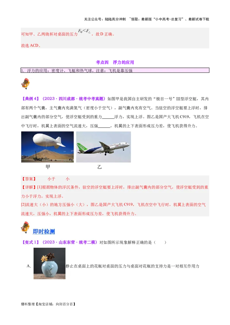 专题13浮力基础（解析版）_02中考总复习（2026版更新中）_04-物理-中考总复习_2024年中考复习资料_一轮复习_完备战2024年中考物理一轮复习考点帮（全国通用）_教师版（含答案解析）