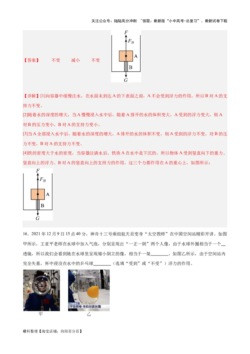 专题13浮力基础（解析版）_02中考总复习（2026版更新中）_04-物理-中考总复习_2024年中考复习资料_一轮复习_完备战2024年中考物理一轮复习考点帮（全国通用）_教师版（含答案解析）