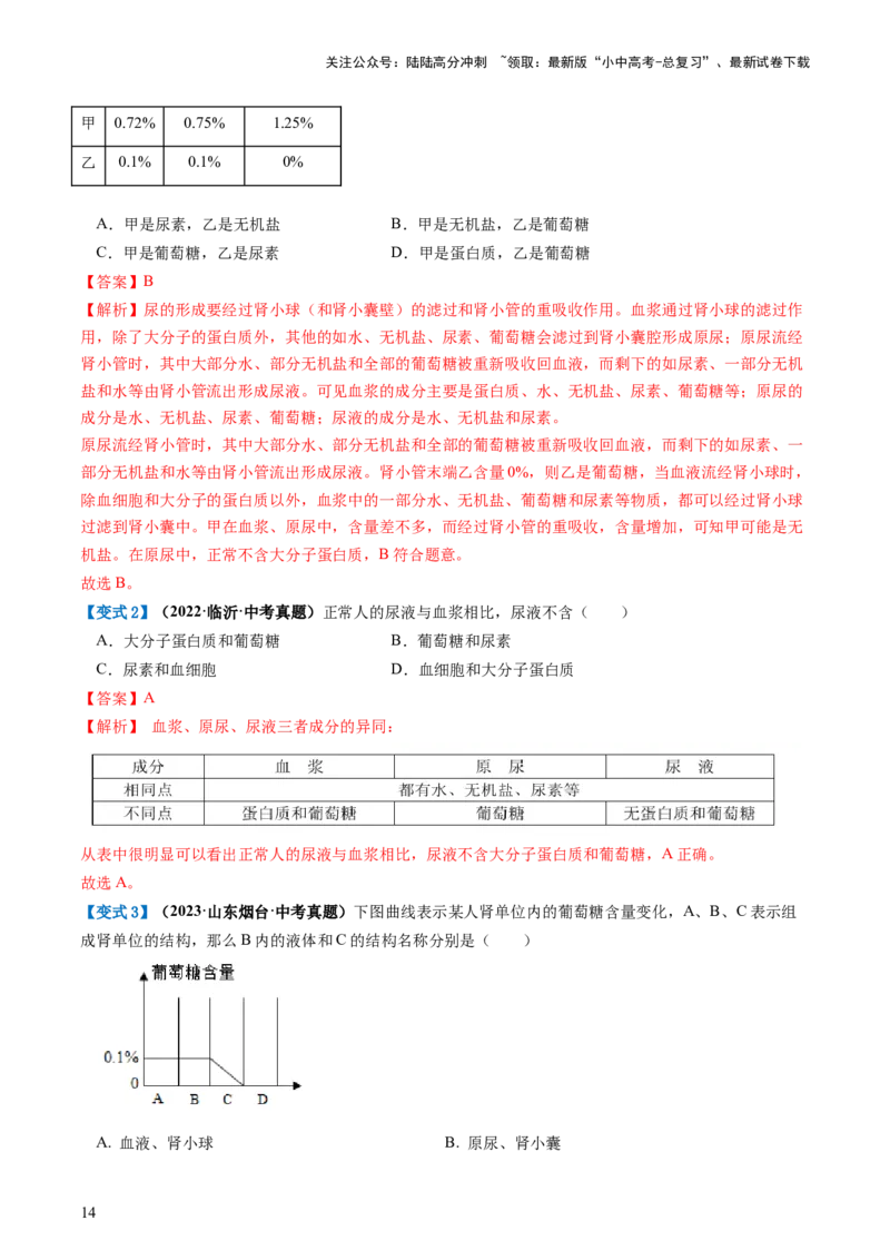 专题13人体内废物的排出（讲义）（解析版）_02中考总复习（2026版更新中）_08-生物-中考总复习_2024年中考复习资料_一轮复习_❤2024年中考生物一轮复习讲练测（全国通用）_讲义