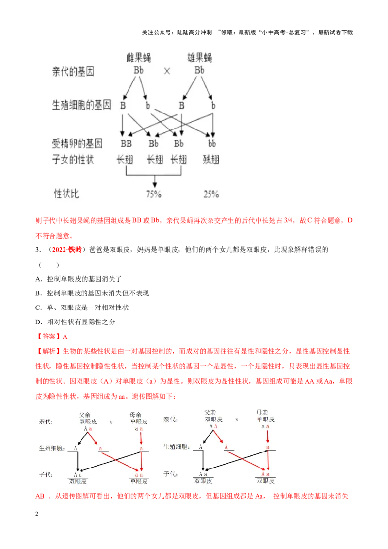专题13&nbsp;生物的遗传和变异（解析版）_02中考总复习（2026版更新中）_08-生物-中考总复习_2024年中考复习资料_专项复习_完三年（2021-2023）中考生物真题分项汇编（全国通用）_答案解析版