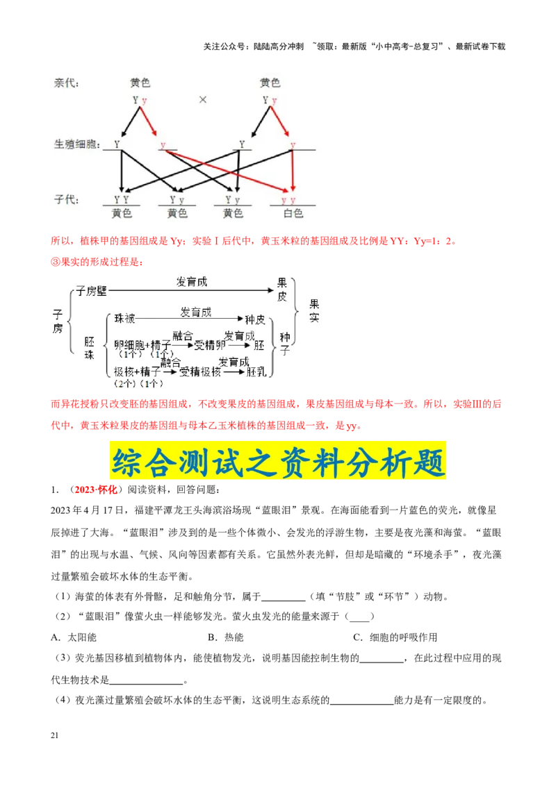 专题13&nbsp;生物的遗传和变异（解析版）_02中考总复习（2026版更新中）_08-生物-中考总复习_2024年中考复习资料_专项复习_完三年（2021-2023）中考生物真题分项汇编（全国通用）_答案解析版