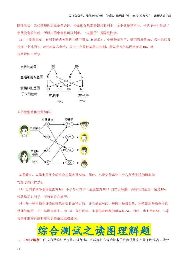 专题13&nbsp;生物的遗传和变异（解析版）_02中考总复习（2026版更新中）_08-生物-中考总复习_2024年中考复习资料_专项复习_完三年（2021-2023）中考生物真题分项汇编（全国通用）_答案解析版