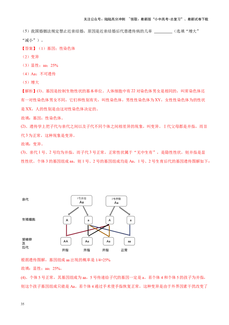 专题13&nbsp;生物的遗传和变异（解析版）_02中考总复习（2026版更新中）_08-生物-中考总复习_2024年中考复习资料_专项复习_完三年（2021-2023）中考生物真题分项汇编（全国通用）_答案解析版